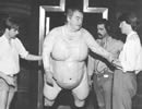 McMillan models his fat suit.