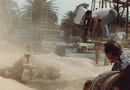 Gordon Hayman operates the camera during filming of the large-scale Harvester.